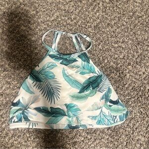 Pacsun: La Hearts Green and White Leaf Halter Swim Top